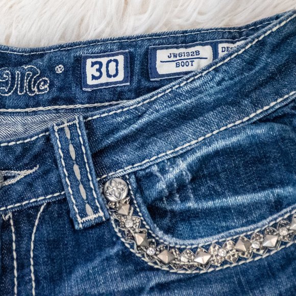 Miss Me, Size 30, Slightly worn, Medium Blue with metal stud detail - Picture 4 of 4